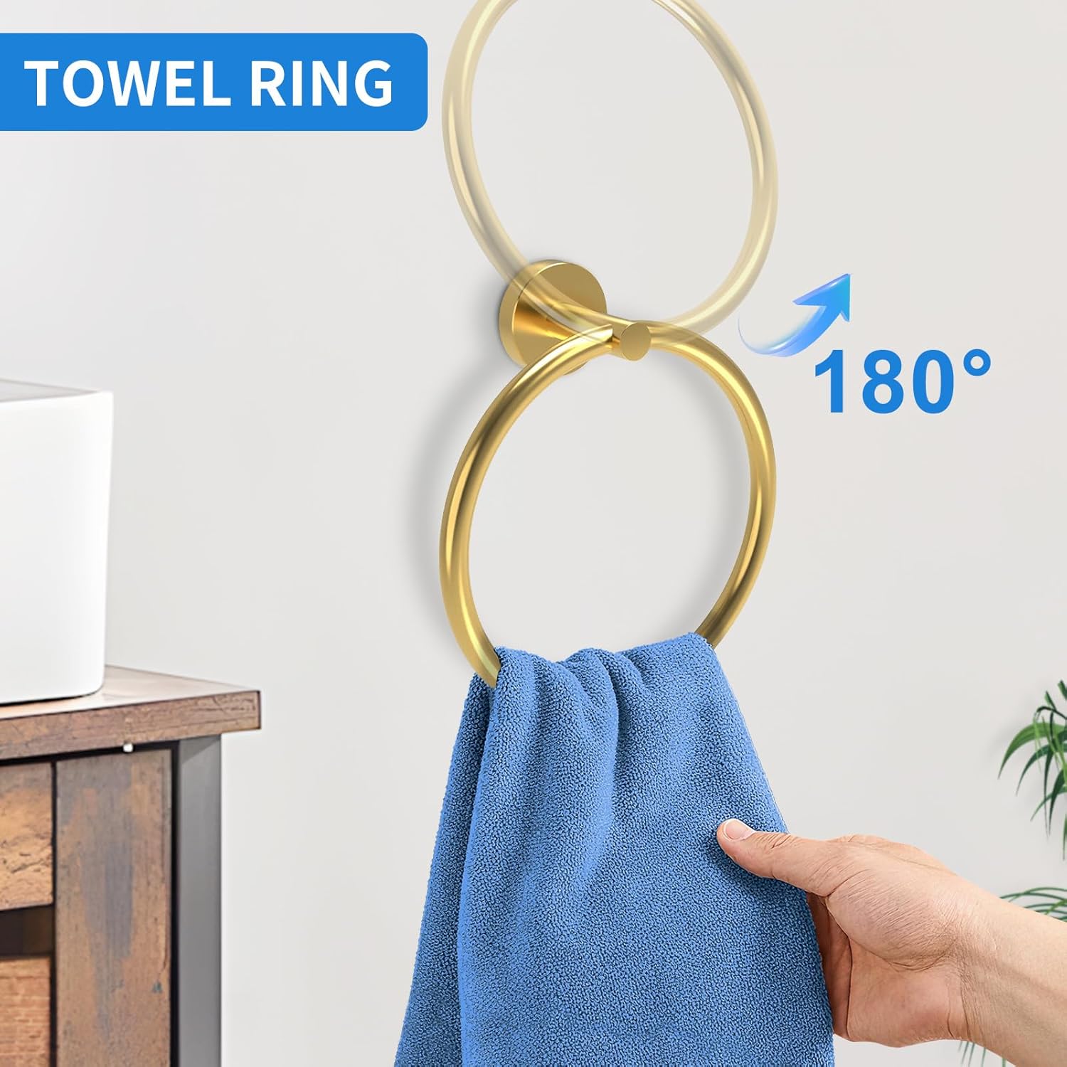 Brushed Gold Bathroom Accessories, Bathroom Hardware Set, SUS304 Stainless Steel Bathroom Towel Holder Set, 24 Inch Towel Bar Set 5 Pcs, 2 Towel Hooks, Toilet Paper Holder, Towel Ring