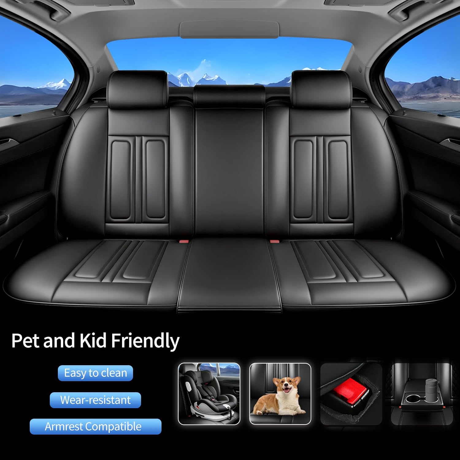 Fit Prius Car Seat Covers Compatible with Toyota Prius 2001-2024 2025 2026.Full Coverage Waterproof Leather,Compatible with Airbag,All - Weather Seat Cushion Protector(Full Set,Black)