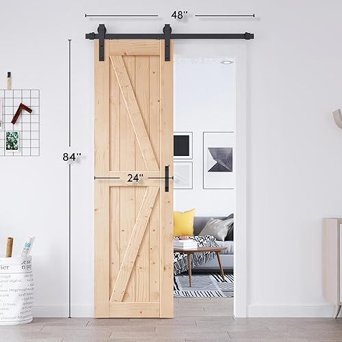 Miniatura 7 de EaseLife Puerta corredera de granero de 24 x 84 pulgadas con kit de herrajes para puerta de granero de 4 pies y asa incluida, montaje de bricolaje,