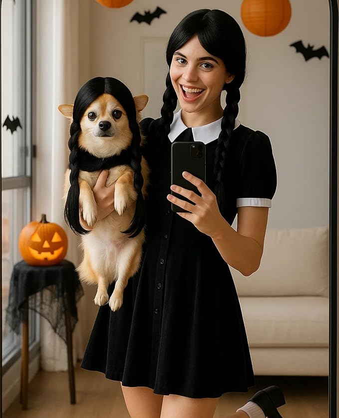 Peluca para Perro Swooflia - Trenzas Largas Negras para Disfraces miniatura 4