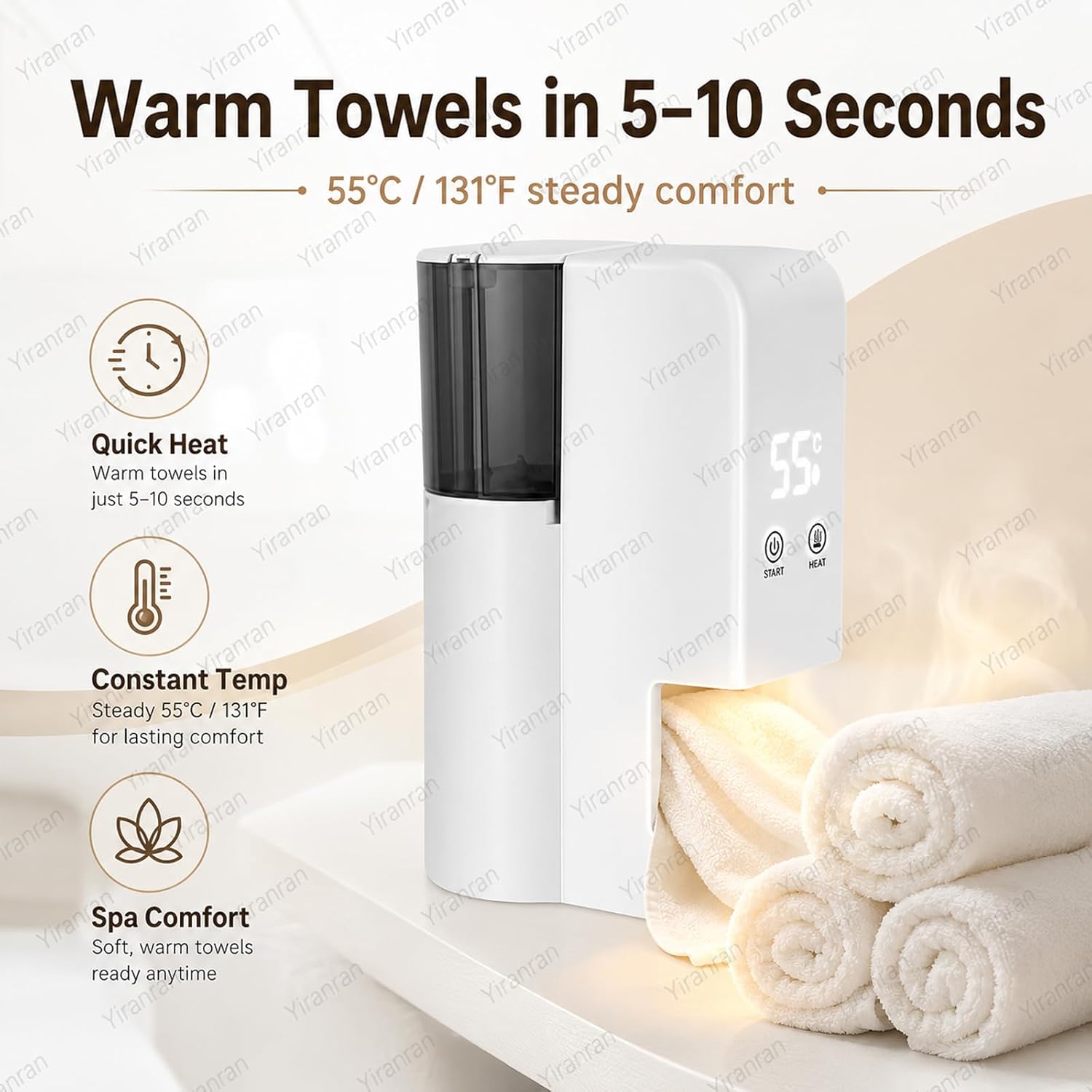 Hot Face Towel Heater Machine, Automatic Disposable Towel Heater, Smart Voice Alerts, 5s Instant Heat 131°f, Portable Compressed Towels Steamer for Facials, for Facials, Spa, Cleaning