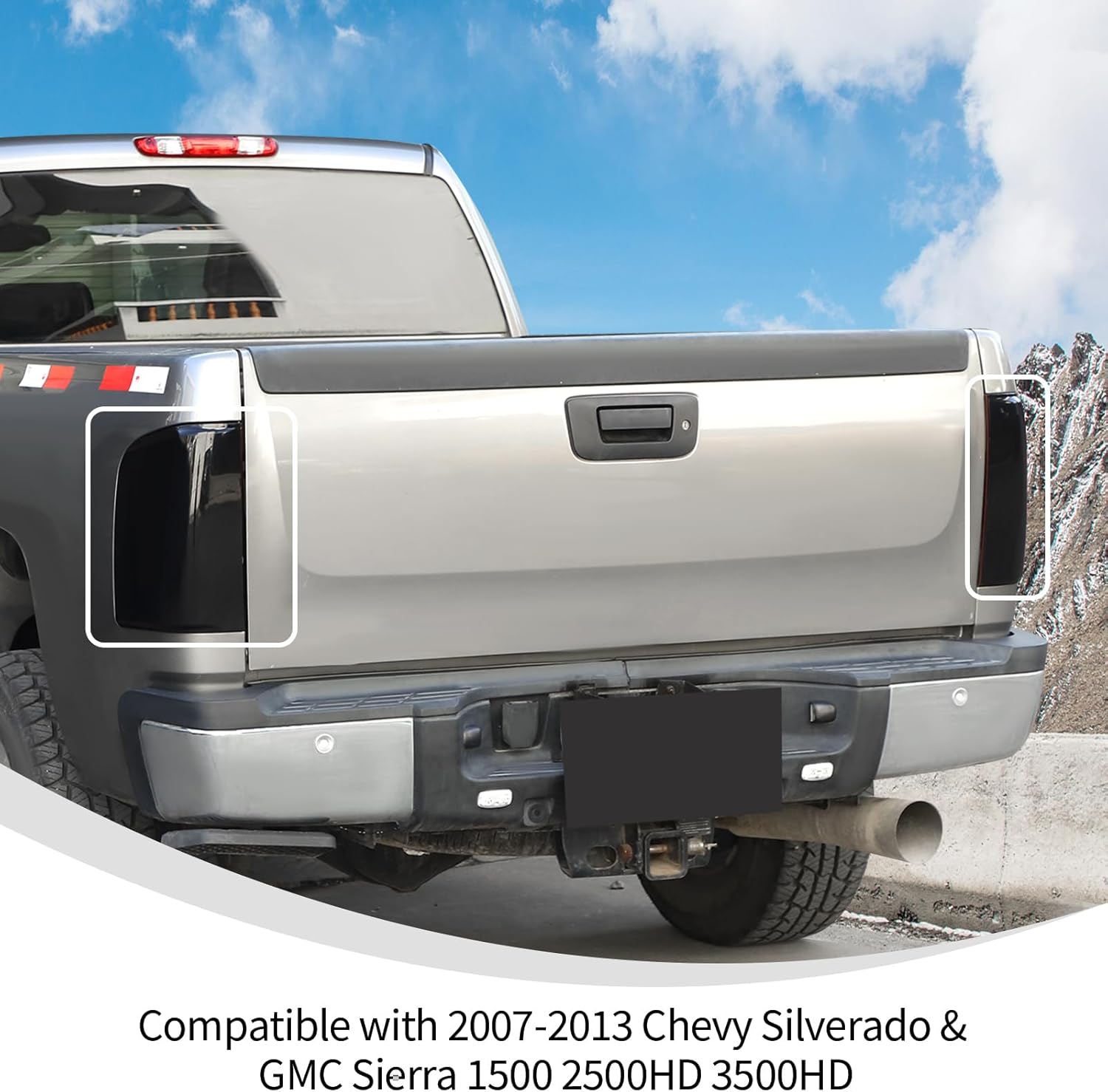 Linskip Tail Light Cover Compatible with 2007-2013 Chevy Silverado & GMC Sierra 1500 & 2007-2014 Silverado & Sierra 2500HD 3500HD, Smoke Dark Tail Lamp Guard Trim Bezels Decoration Accessories
