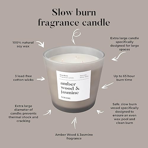 Miniatura 4 de Hidden Label Serene Collection - Vela perfumada grande, madera ámbar y jazmín, vela enorme de 30 onzas con 3 mechas, velas de soja natural de