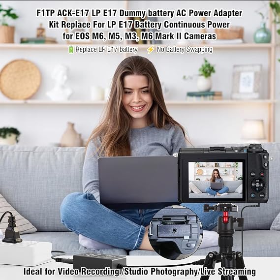 LP E17 Dummy Battery ACK-E17 Power Adapter Kit Replacement for LP-E17 Battery Compatible with Canon EOS M3 M5 M6 M6 Mark II Mirrorless Camera
