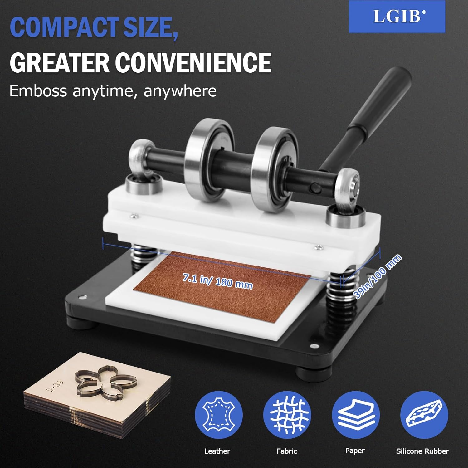 Leather Cutting Machine, 1.5 Ton Manual Press Die Cutter with 5.9 x 3.9 in Embossing Plate, Dual Guide Shafts, 0.47in Pressure Stroke - for Leathercraft, DIY & Various Materials