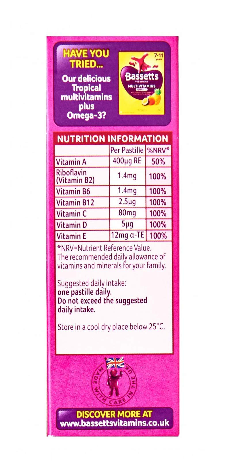 Bassetts Multivitamins, Raspberry, 7-11yrs 30 per Pack