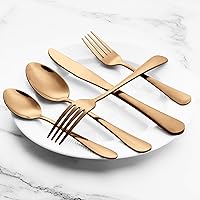 Vista 7 de Juego de cubiertos de acero inoxidable de oro rosa de 20 piezas, incluye cuchillo, tenedorcuchara, pulido espejo, apto para lavavajillas