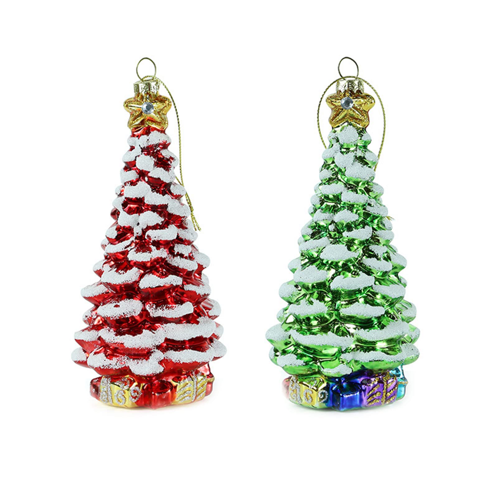 Christmas Tree Ornaments Simulation Glass Tree with Snow Decors for Garden Decor Christmas Hanging Decor Hanging