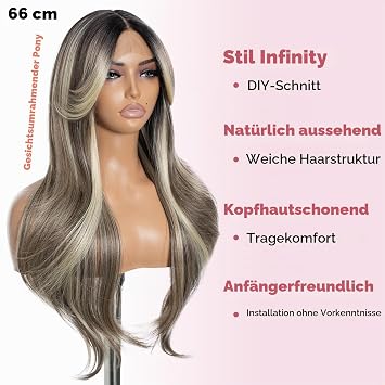 Style Icon Curtain Bangs Wig Synthetic Lace Front Wig Highlight Brown T Part Lace Long Layered Wave Wigs for Women 26 Inches (NTSA4/10/23B/613C)