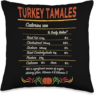 Witty Turkey Day Tamal Food Dinner Party Turkey Tamales Nutrition Facts Funny Thanksgiving Humor Throw Pillow, 16x16, Multicolor