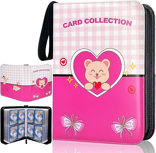 Dmoicols Bonita carpeta de tarjetas de 4 bolsillos, 520 bolsillos con 65 fundas extraíbles, coleccionista de tarjetas coleccionables con cremallera