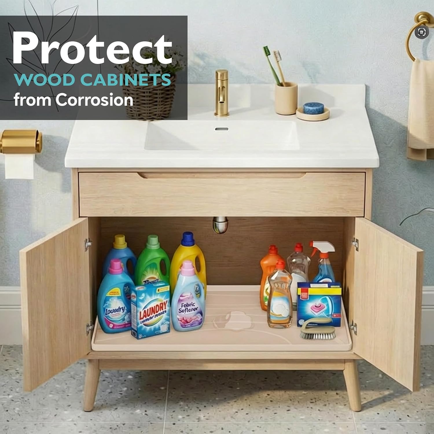Under Sink Mat 28" x 19", Waterproof Silicone Cabinet Liner Tray, Leakproof Under Sink Organizer for Kitchen Bathroom, Non-Slip Shelf Protector, Oil-Resistant, Easy to Clean, Durable