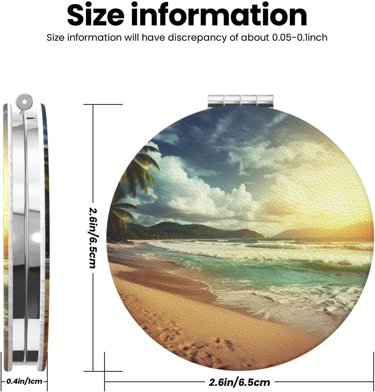 Sunset on The Beach Compact Mirror for Purse, Double-Sided 2X/1X Magnifying Mirror for Women Men, Travel Makeup Mirror for Handbag, Handheld Vanity Mirror for Gift image 3