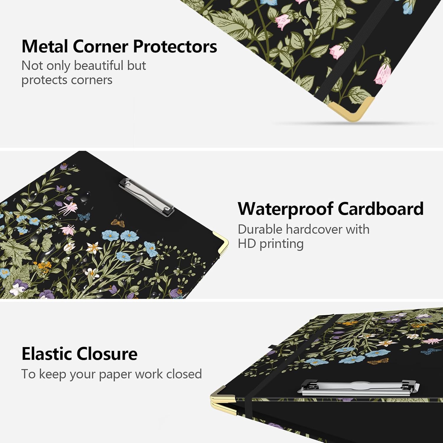 3 Inch 3 Ring Binder, Cute 3'' Round Binders with Low Profile Clipboard with Storage, 2 Interior Pockets, Binder Organizer for School Office Supplies(Wild Flower)