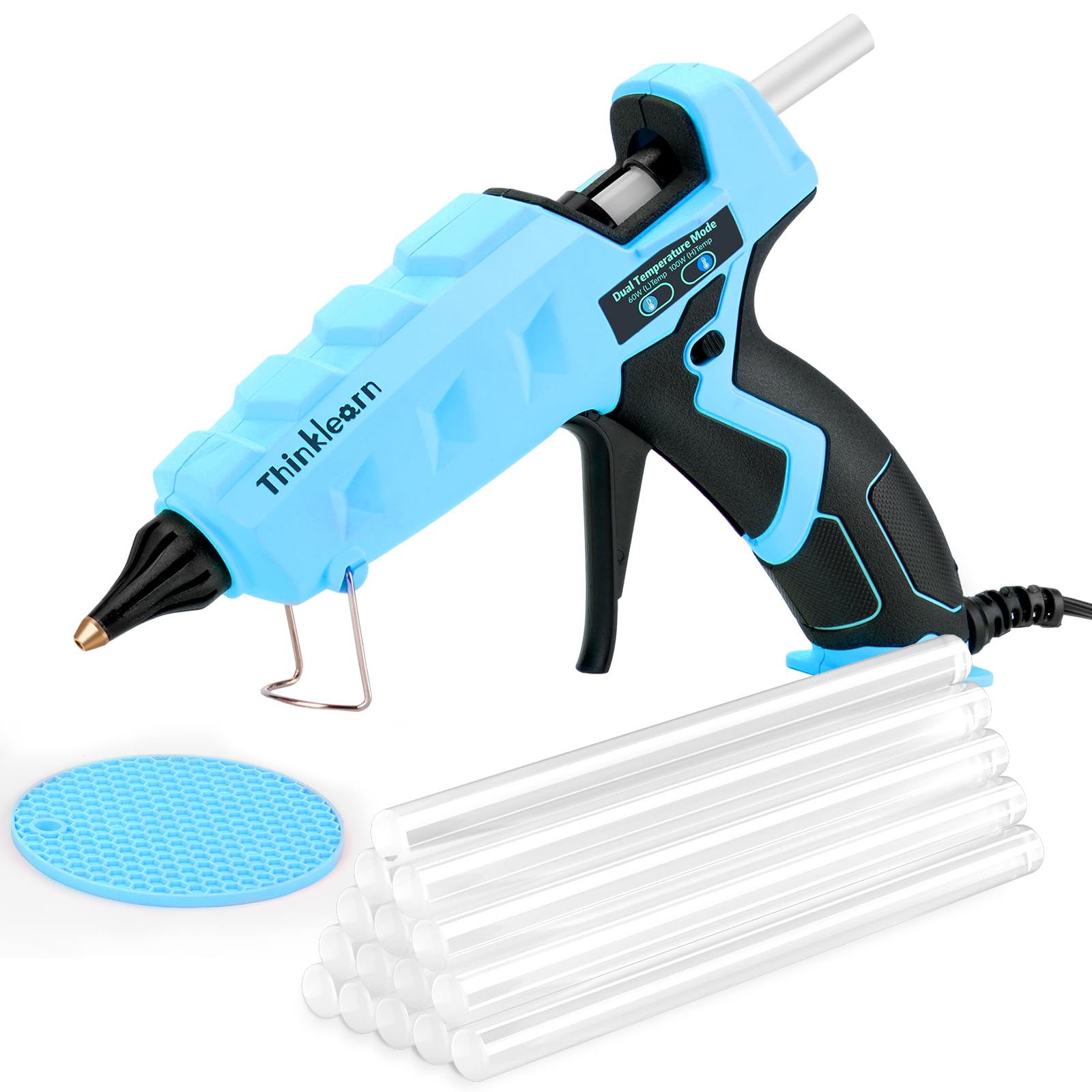 ThinkLearn Kit de pistola de pegamento caliente de doble potencia de 60/100 W con 15 barras de pegamento (7/16 pulgadas), pistola de pegamento grande resistente para manualidades, bricolaje
