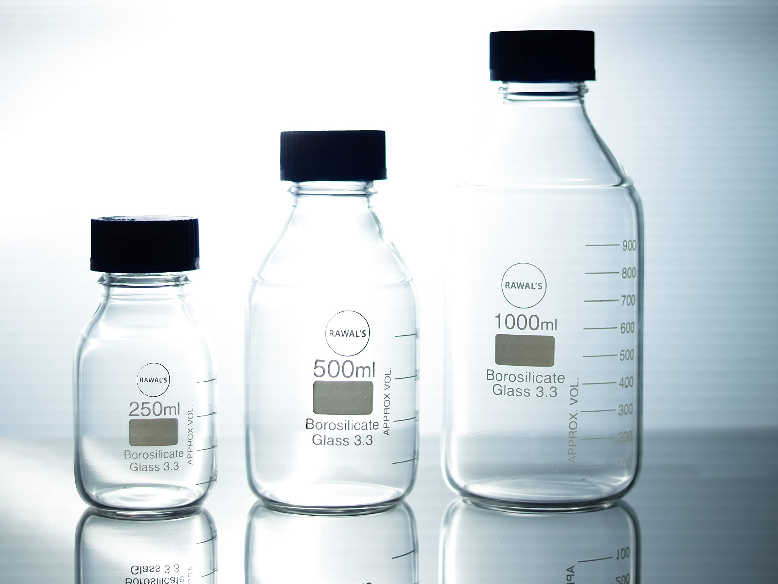 RAWAL'S Borosilicate Glass Reagent Bottle With Screw Cap GL45 500 ML 1