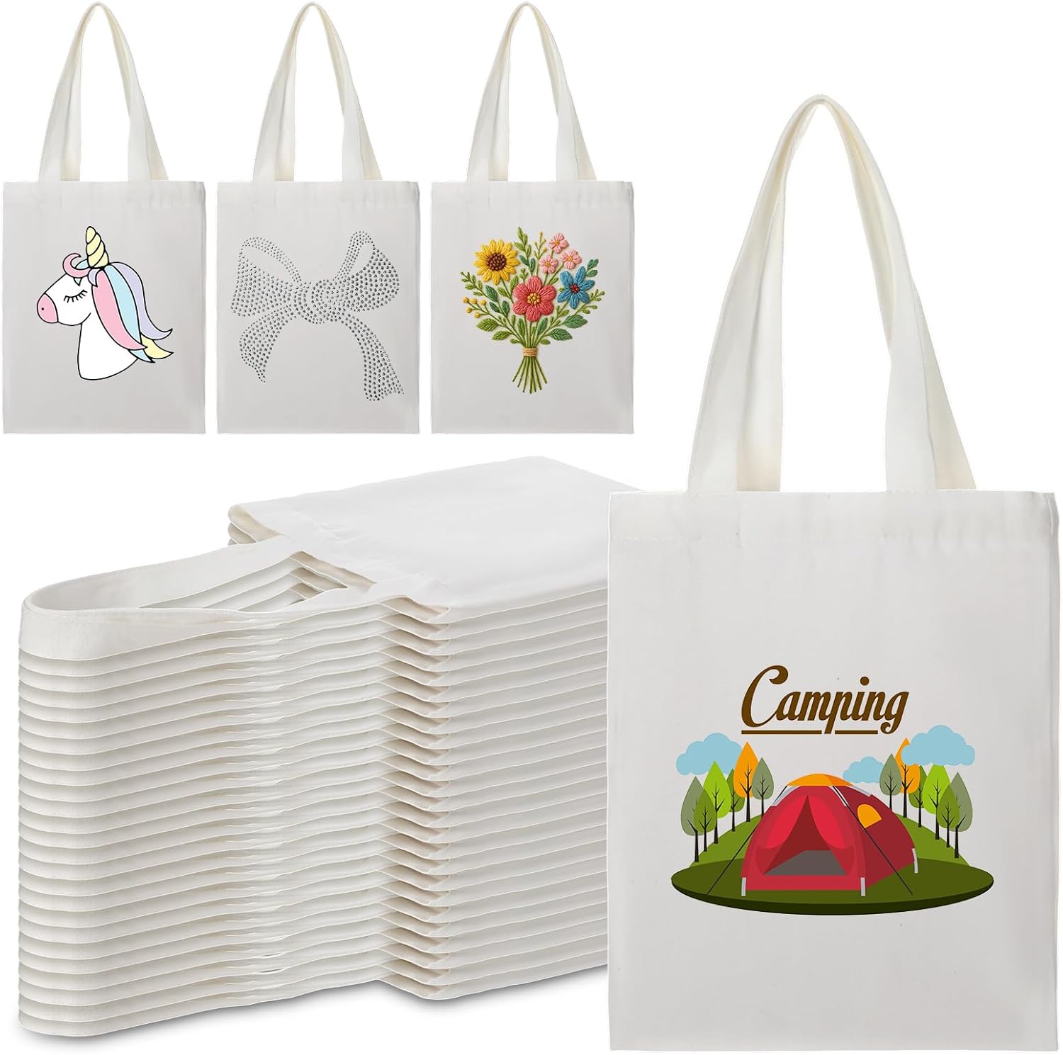 Reginary 50 Pack Sublimation Blank Tote Bags Bulk 9 x 11 Inch Mini Canvas Tote Bags Bulk for DIY Projects Heat Transfer Easter Painting Craft Party Supplies Reusable Cotton Canvas(White)