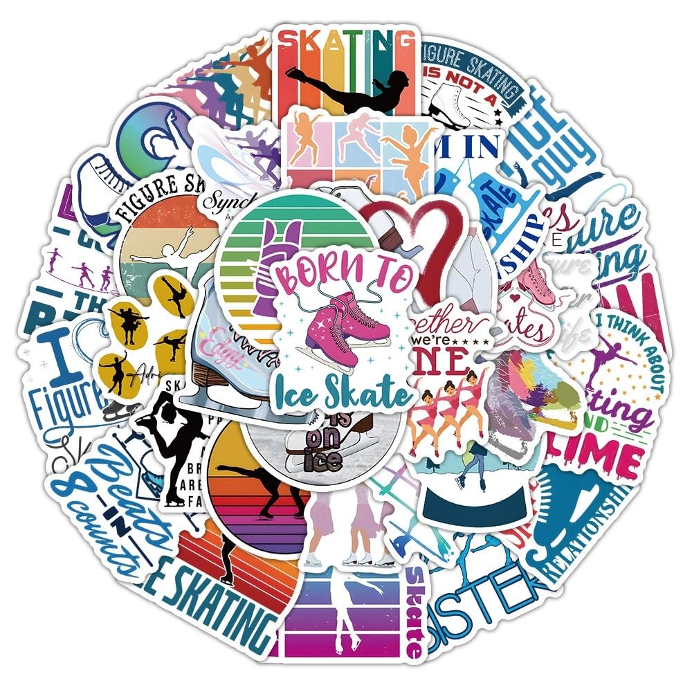 50 Pcs Figure Skating Stickers Laptop Car Scrapbook Phone Skateboard Suitcase Luggage Bike Ice Skating Vinyl Waterproof Aesthetic Personalised Stickers for Teens Boys Girls Adults - Image 3