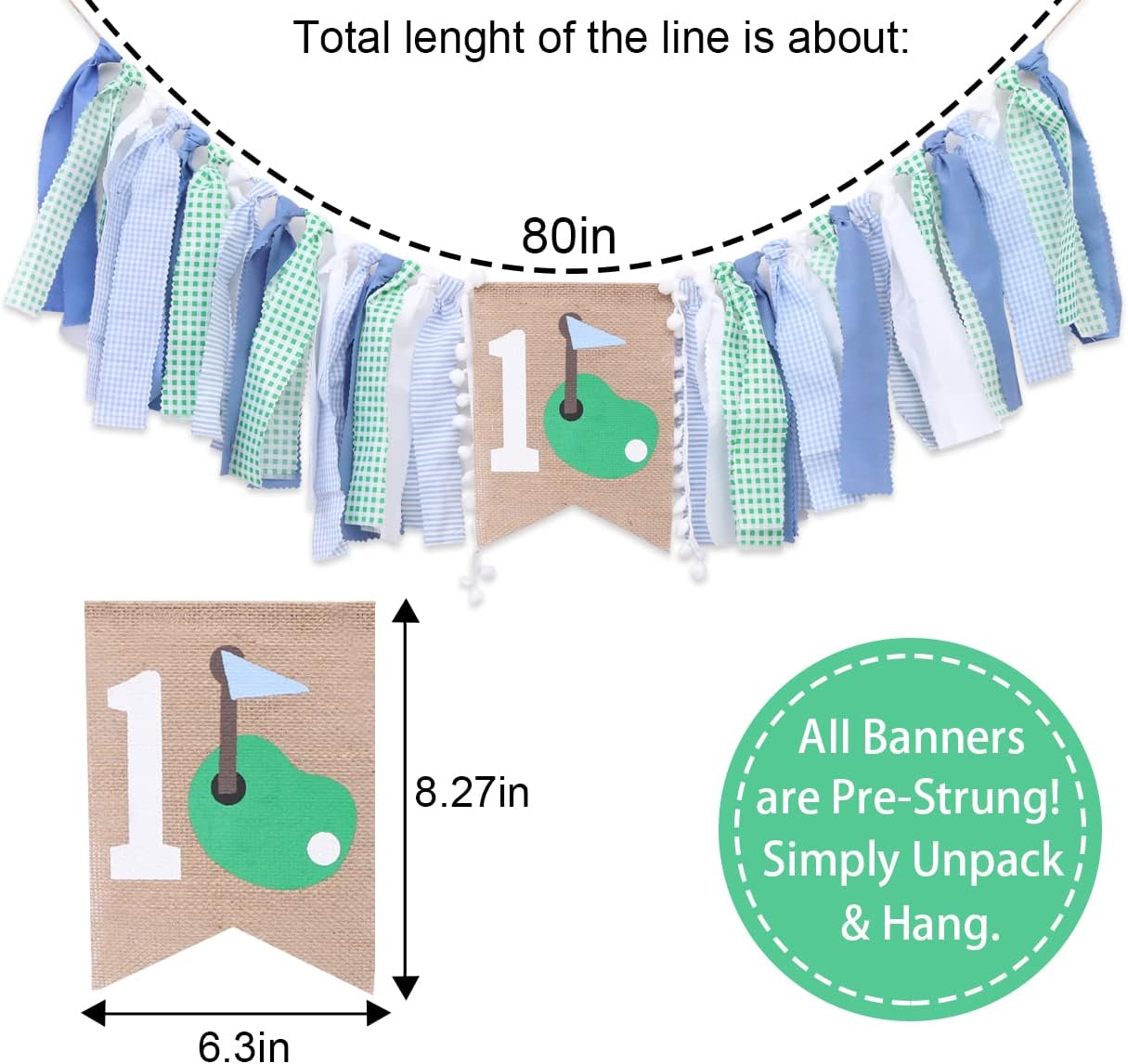Golf 1st Birthday Highchair Banner - Golf First/One Birthday Party Decoration,High Chair Banner 1st Boy,Green Blue First High Chair - Image 2
