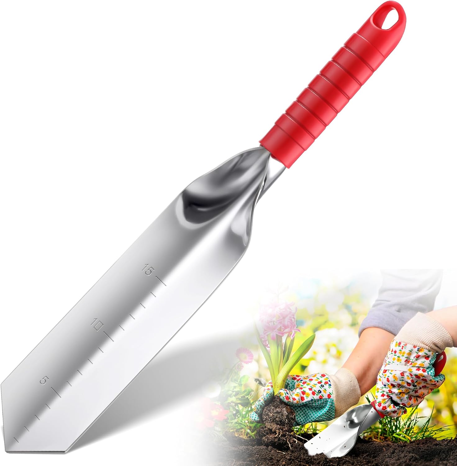 Trowel Garden Tool, 14'' Polished Stainless Steel Garden Shovel with Ergonomic Grip, Garden Hand Shovel Transplant Trowel for Gardening, Digging Planting, Transplanting