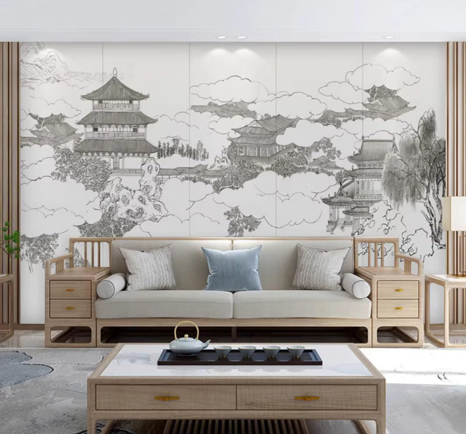 Hand Drawn Classical Black and White Architecture Ambience 3D Wallpaper Easy Install Feature Office Living Room Sofa Bedroom TV Background Wall Decoration-350cm×256cm