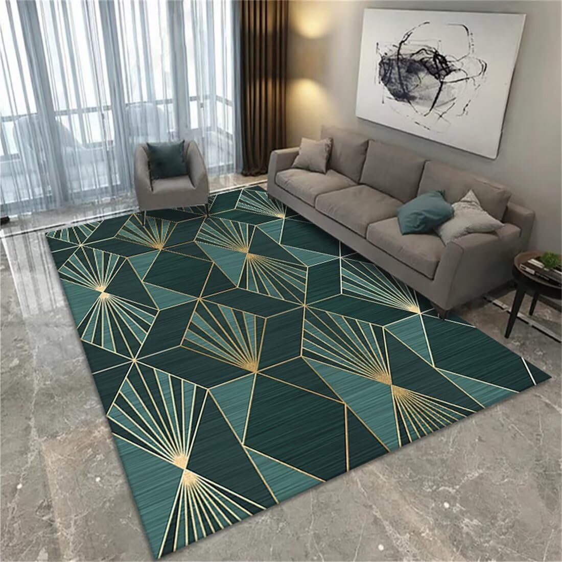 Tapis de salon vert rectangle jaune 120x200cm moquette exterieur et tapis jardin moderne