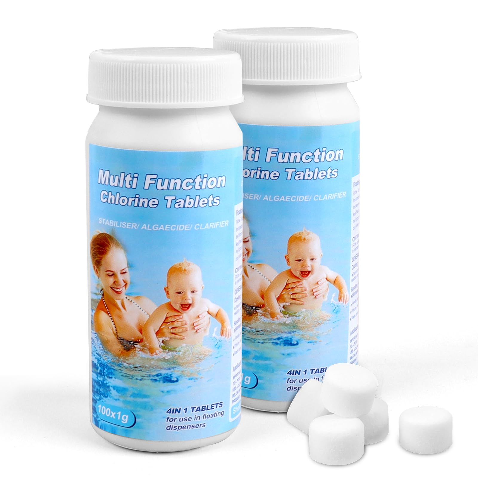 200 Pcs Pool Reinigungstabletten, 5 in 1 Multitabs für Pool, Wassertank, Whirlpool, Spa (A1)