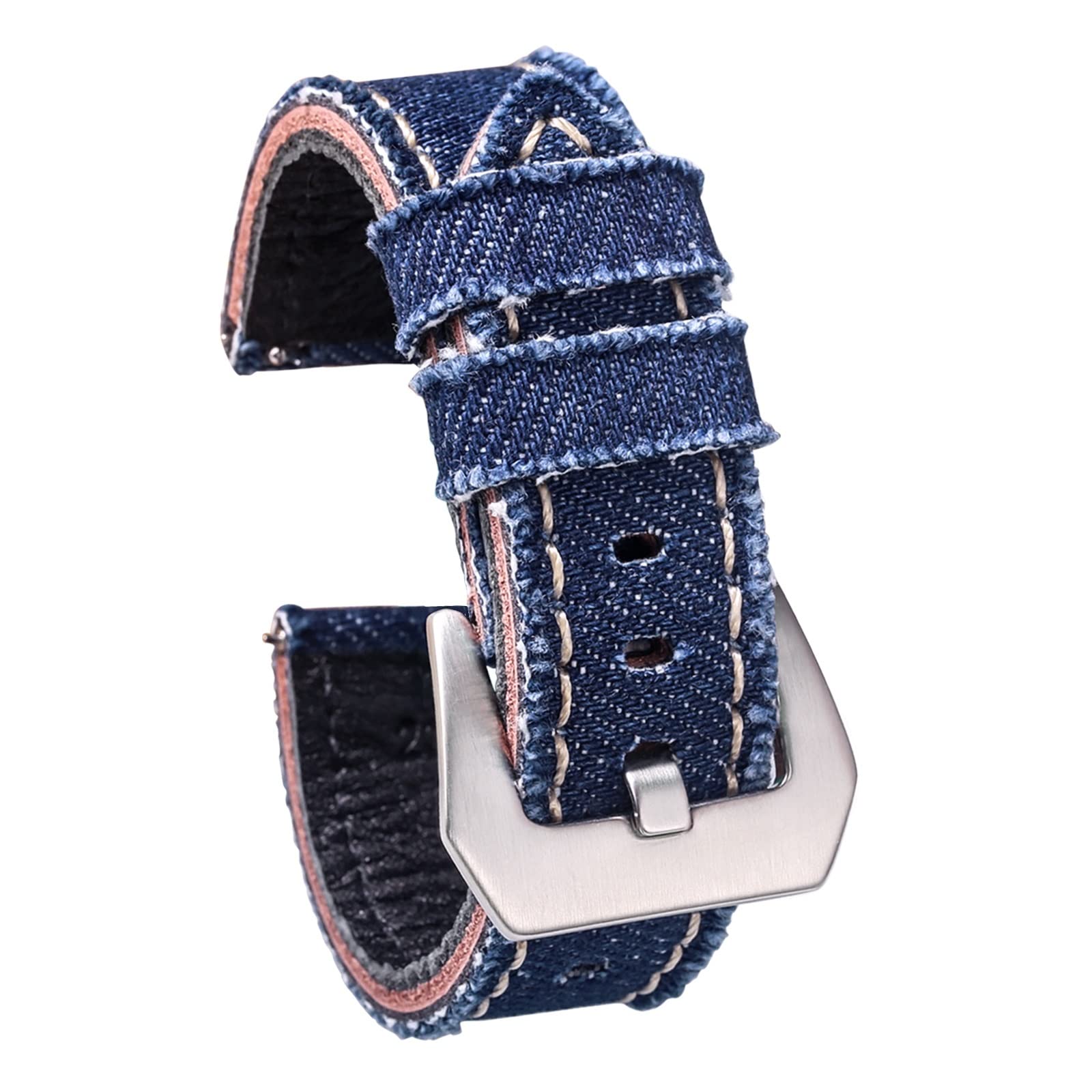 Canvas Watch Bands Release Quick Denim Blue Due pezzi Orologi cinturini Matt Acciaio Fibbia 20mm 22mm 24mm(Khaki,24mm)