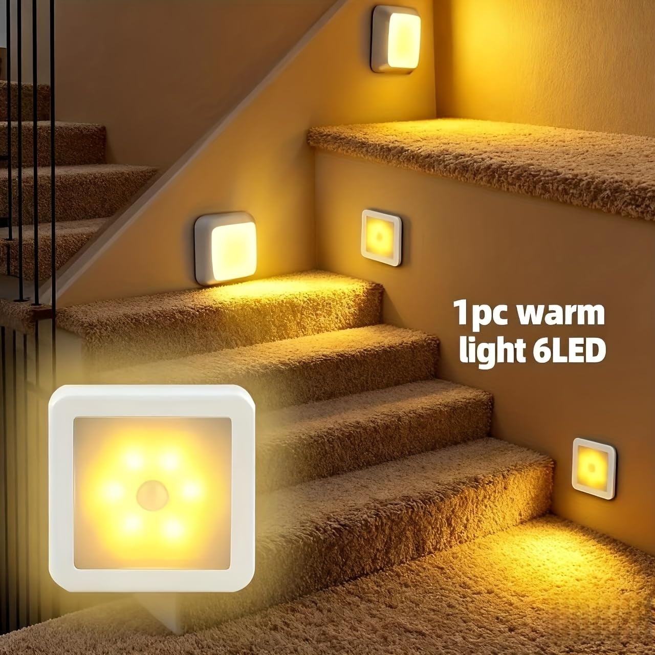 Square Nightlight, Auto Sensor, Soft Glow, Diffused Light, Cool White Light for Bathroom, Hallway, Stairs, Kitchen, Bedroom