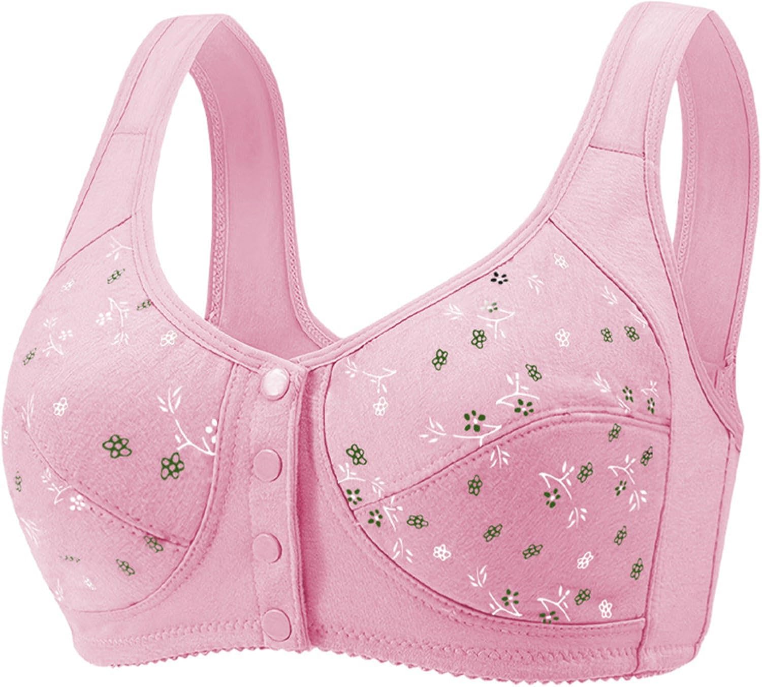 Daisy Bras for Old Women Comfort No Underwire Full Coverage Button Front Closure Support Bralettes Push Up Bra