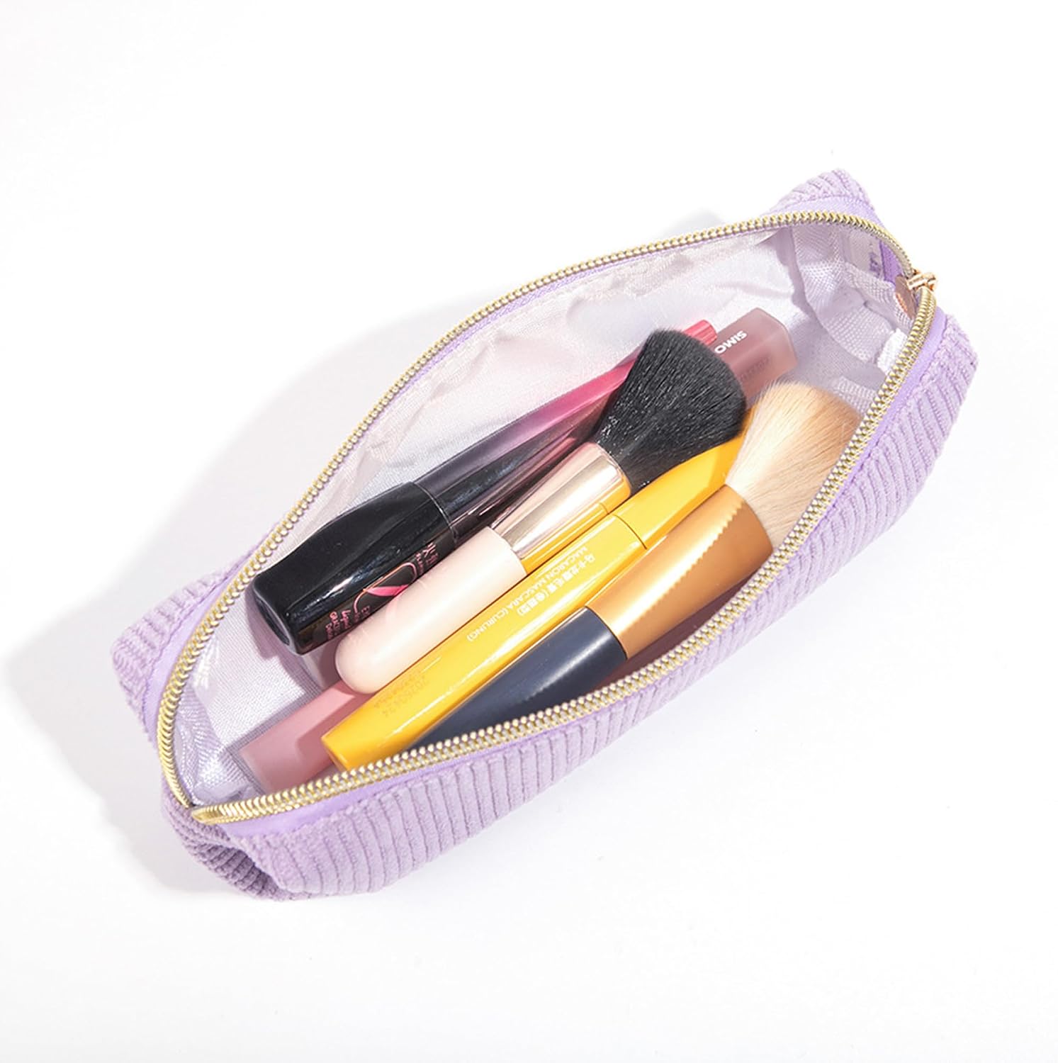 Corduroy Pencil Case with Metal Zipper Aesthetic Pen Pouch Large Capacity Makeup Bag Cosmetic Organizer Stationery Storage Bag for School Office Travel Cute Pencil Box (White)