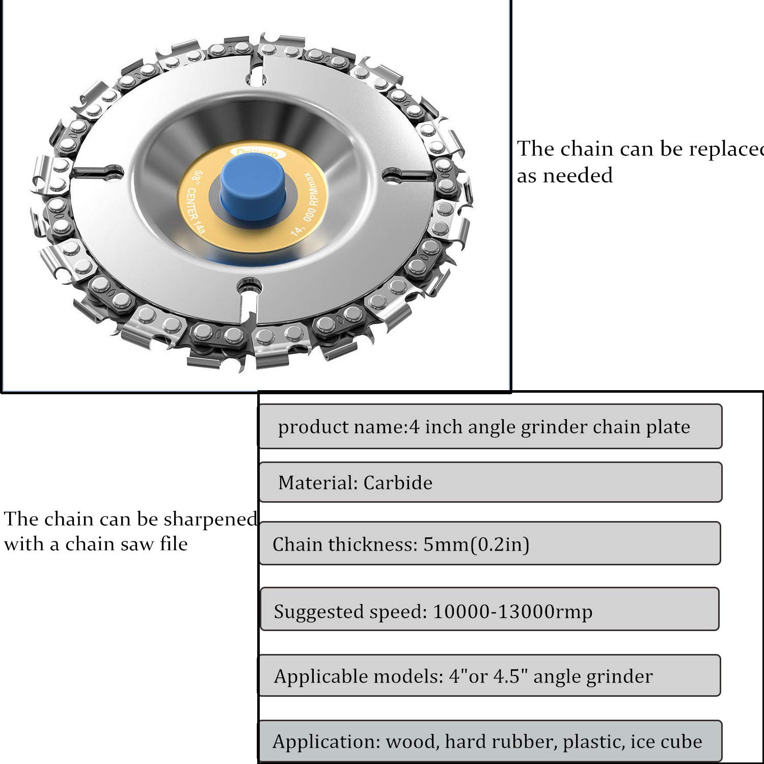 Grinder Wood Carving Chain Saw disc,4" Saw Grinder Wheel, Anti-Kickback Double Saw Teeth Shaper, Cutting, Shaping Chain Blade for 100/115 Angle Grinder,22 Teeth, 5/8' Arbor