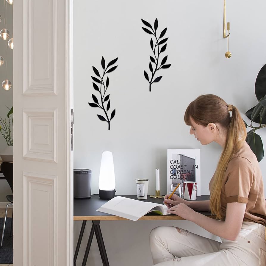 3er Set Metall Wanddekoration - Schwarze Blatt-Wandkunst Für Wohnzimmer & Schlafzimmer