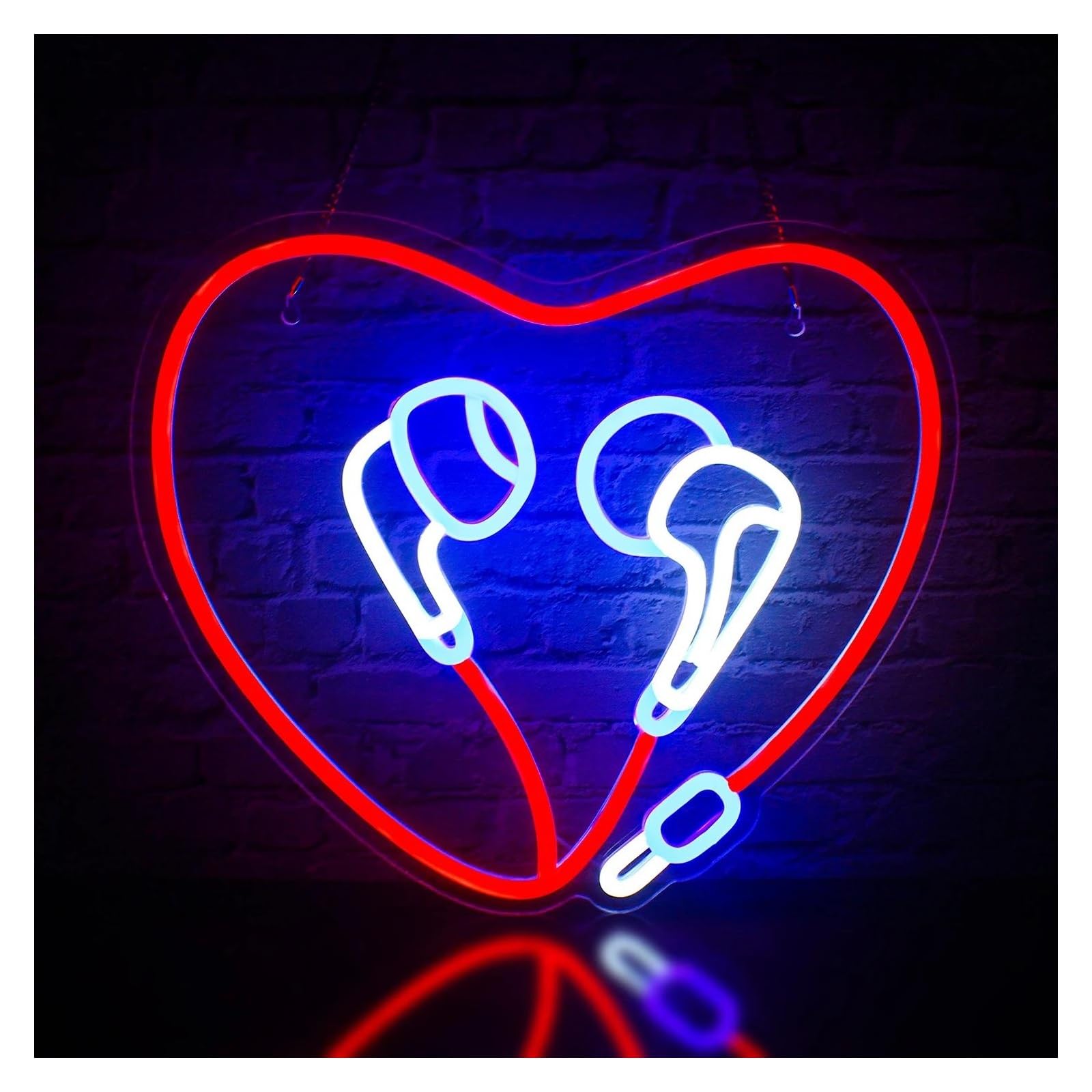 Wiszące neony artystyczne Neon Słuchawki W Kształcie Serca Światło Neonowe Znak Led Wystrój Studia Muzycznego Music Bar/Music Disco Dekoracje Ścienne