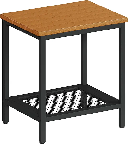 KAAPSAM Outdoor Side Table with Storage, 2-Tier Patio End Tables Weather Resistant, Black Outdoor Accent Table,Small Side Table for Pool, Deck, Garden