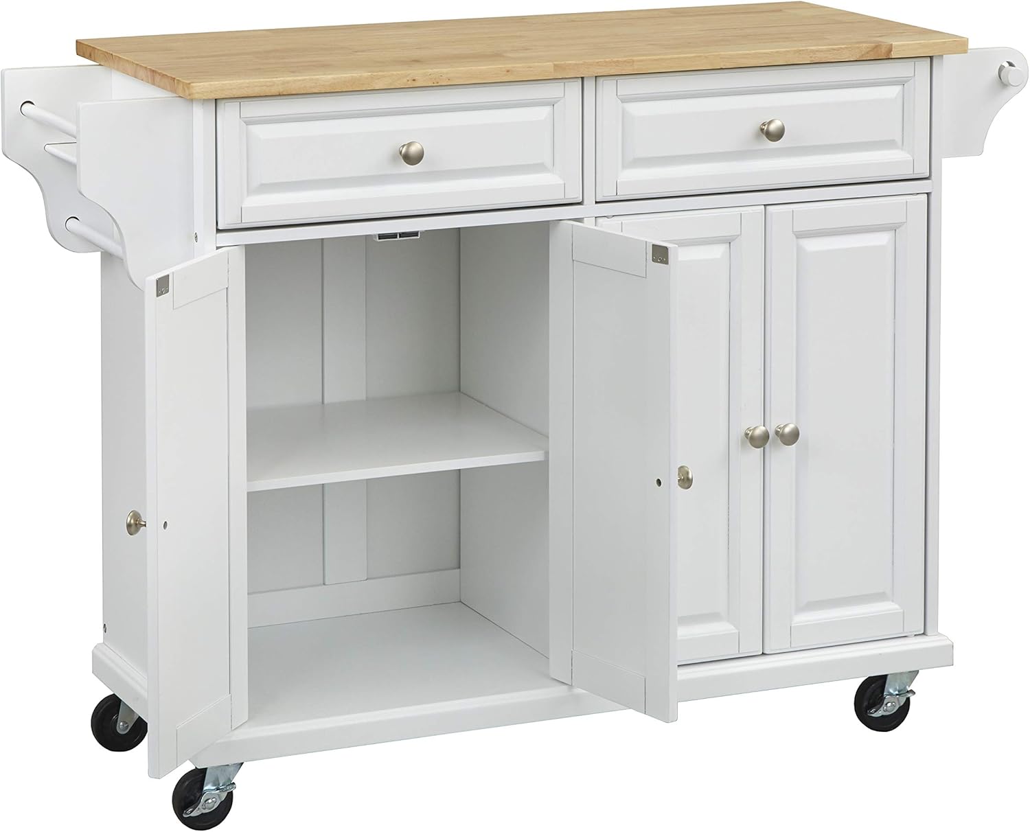 SilkWood Studio Georgia Kitchen Cart with 2 Drawers and 4 Doors, White