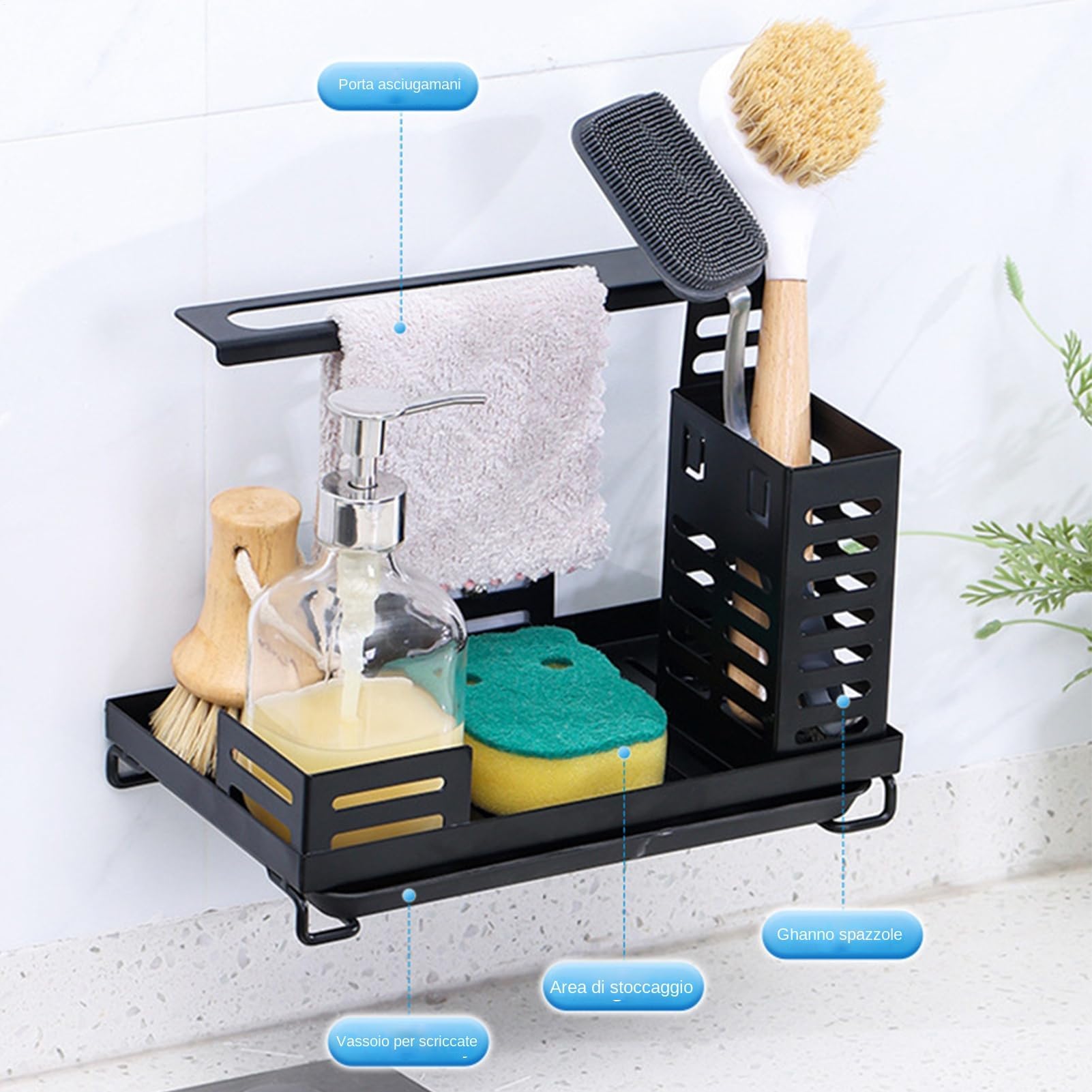 Bandeja escurridora Ajustable con Soporte para Esponja para el Fregadero de la Cocina – Rejilla Regulable en Altura para Toallas, cepillos y jabón – Ideal para el baño y la Cocina
