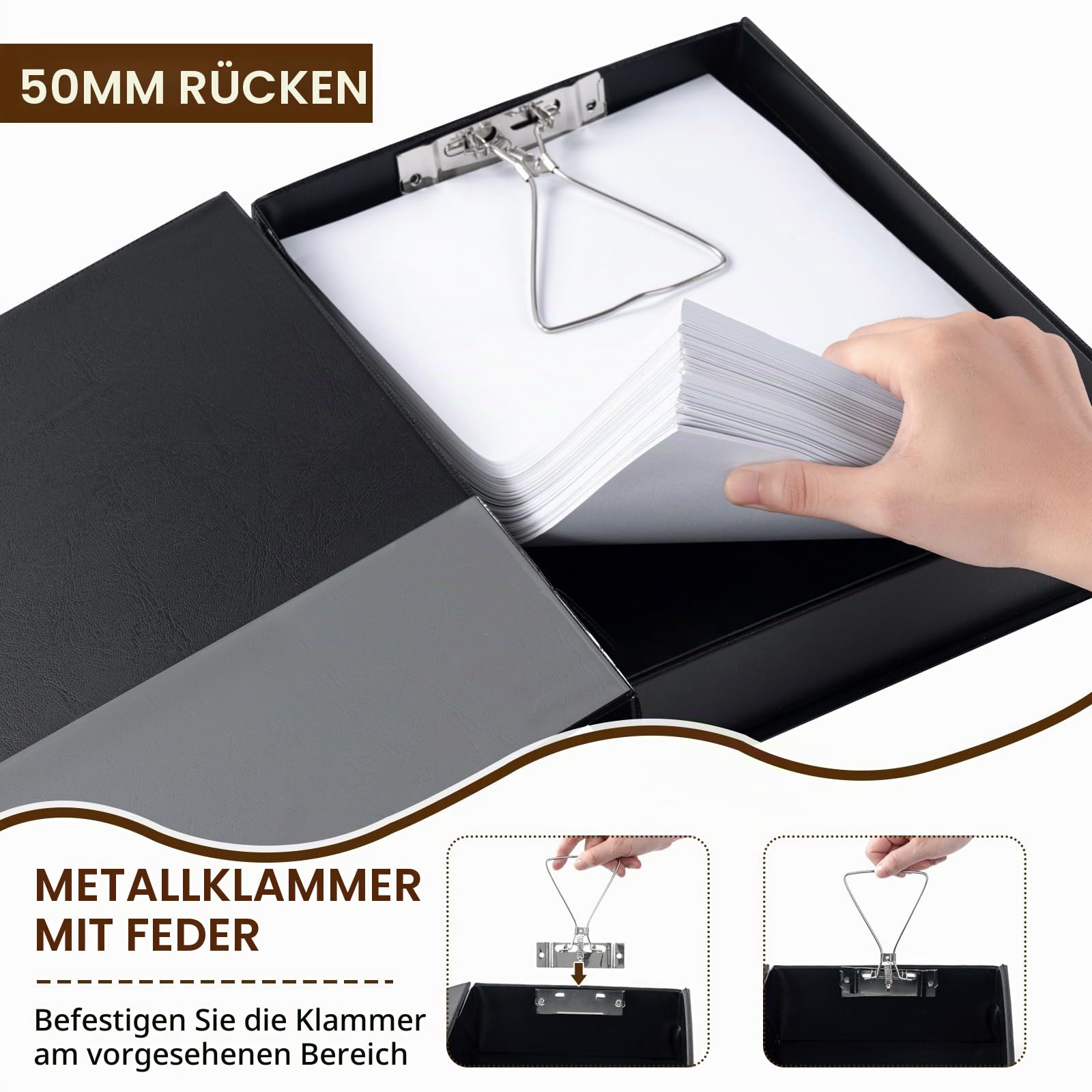Archivbox A4, 6 Stück Archiv-Schachtel, 50mm Rückenbreite, Schwarz | Faltbarer Aktenbox mit Deckel, Magnetverschluss und Klammer, A4 Dokumentenbox für Büro, Zuhause, Schule