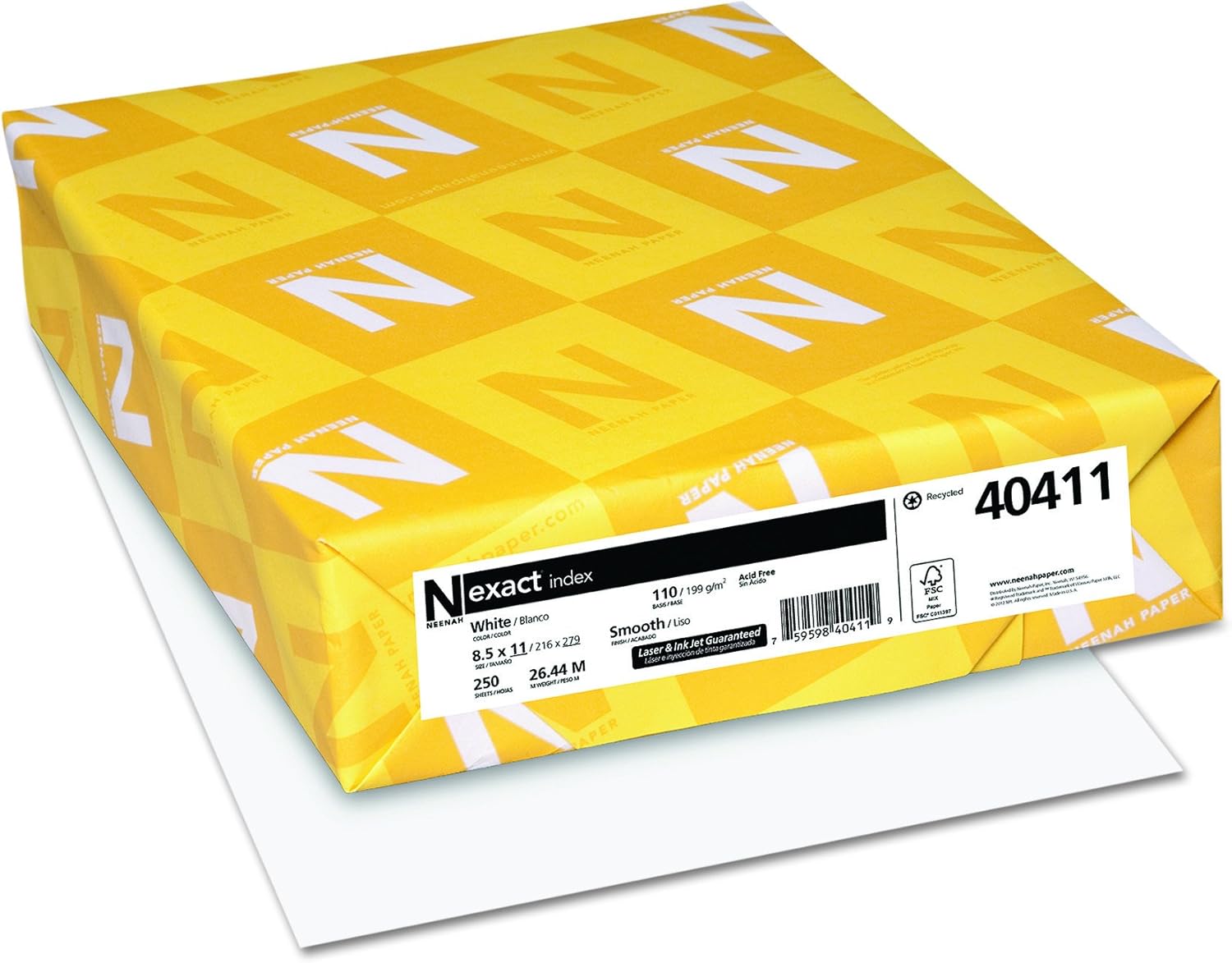 Wausau Paper Index Card Stock, 92 Brightness, 110 lb, Letter, White, 250 Sheets per Pack (49411)