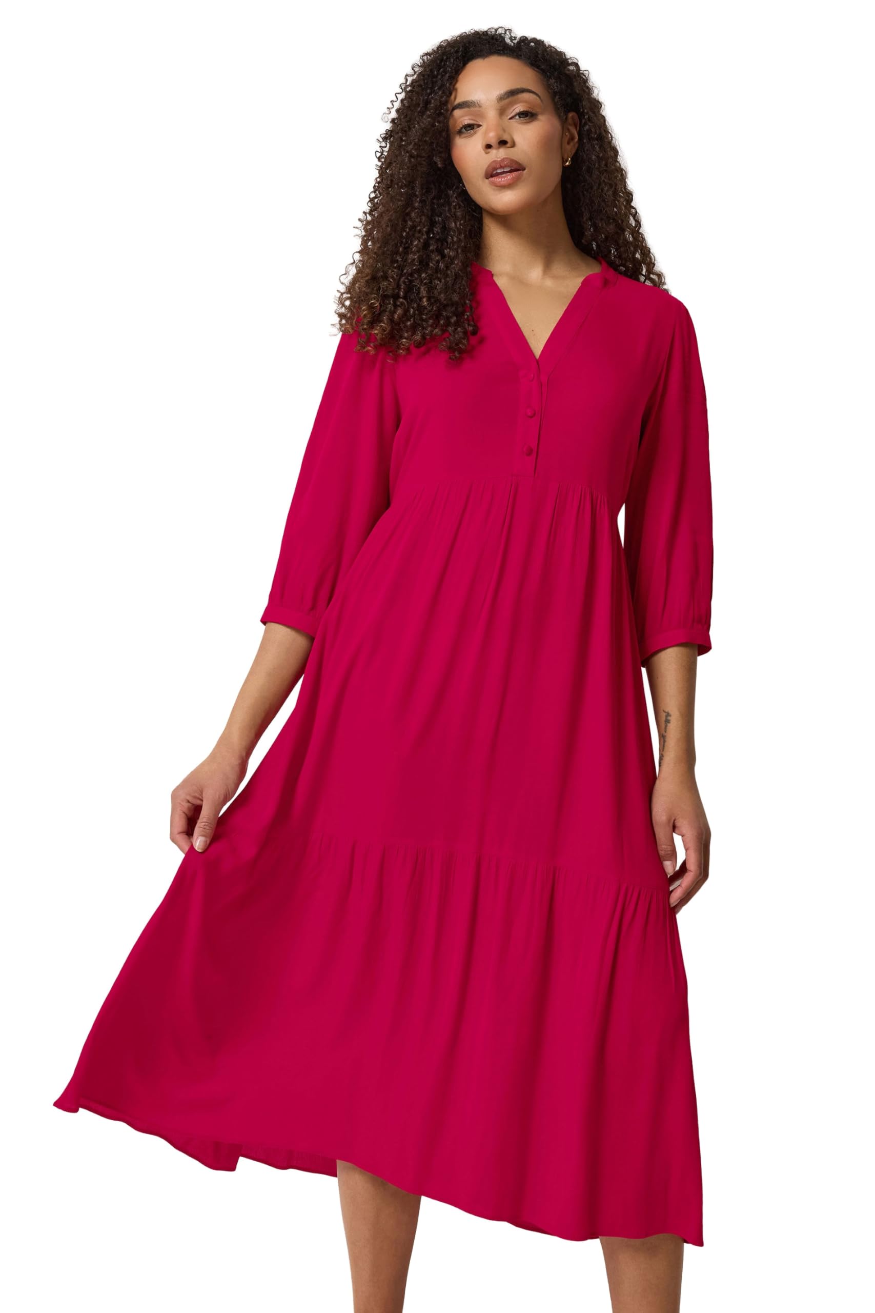 M&Co Tie Half Placket Maxi Dress - Women's Red