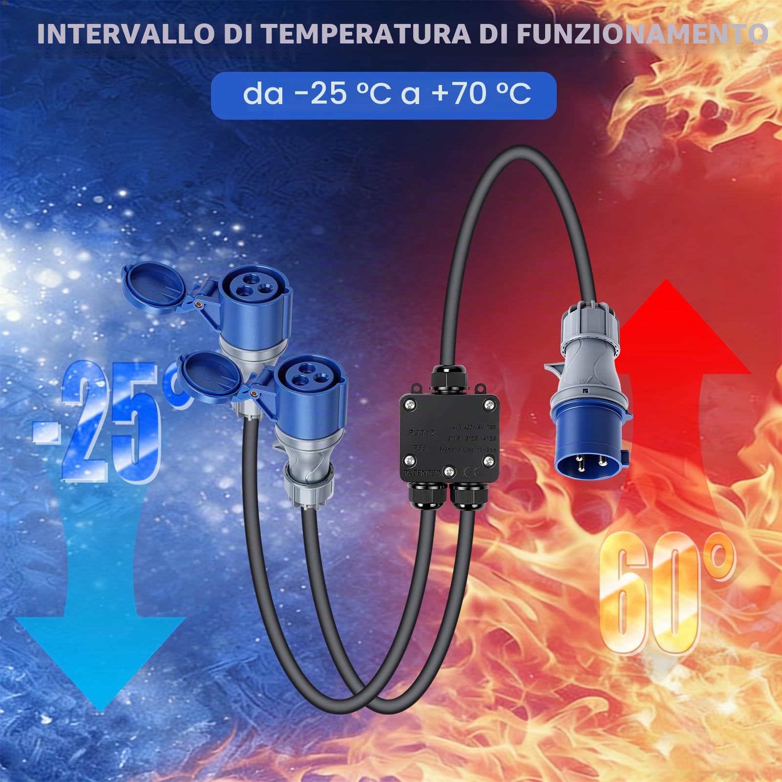 Adattatore CEE 32A a 16A ×2, 3 Pin Adattatore presa Industriale Lunghezza Totale 1,1m Protezione IP44, Adattatore ad alta corrente per Camper, Campeggio, Caravan, Barca, Cantiere, Uso Esterno
