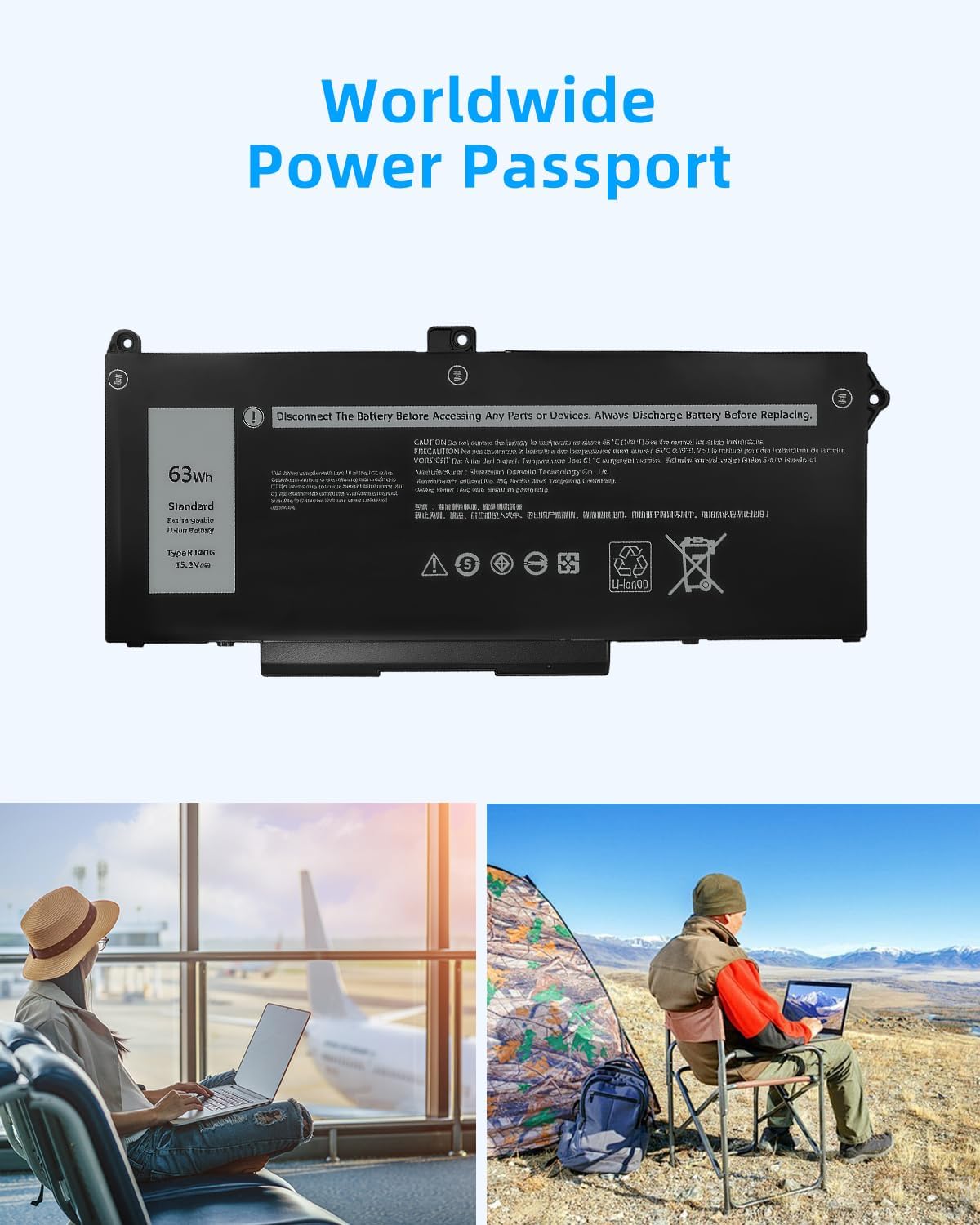 63Wh RJ40G 4-Cell Laptop Battery Replacement for Dell Latitude 15 5520 Latitude 14 5420 Precision 15 3560 Series M033W 01K2CF 075X16 15.2V 3941mAh High Performance