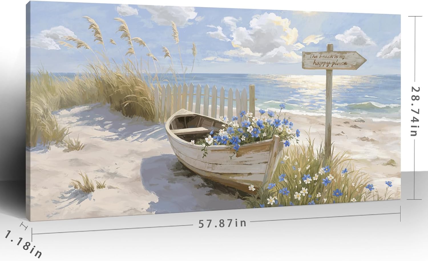 CTHEART Canvas Wall Art Modern Natural Murals Coastal Scenery Artwork Extra-Large Living Room Decor Blue Print Suitable For Living Rooms Bedrooms And Seaside Villas 58X29