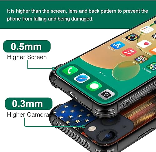 Miniatura 2 de Funda compatible con iPhone 14, funda de bandera de grano de madera de ciervo de pez rojo, parte trasera de vidrio templado + funda protectora de
