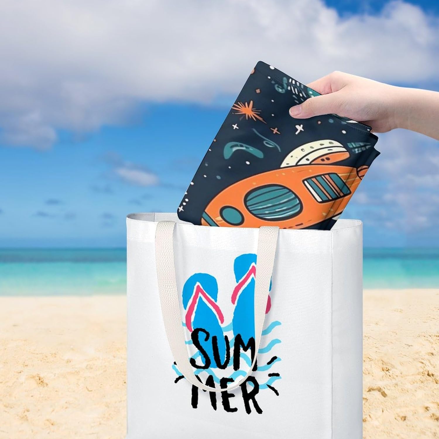 Swimming Towel, Space Rocket Pattern Printed Fashion Towel,Portable Towel,Durable Towel