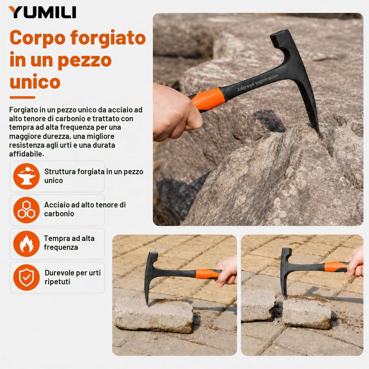 Martello Esplorazione Geologica, Martello Geologico Professionale, Martello per Indagini Geologiche, Martello per Roccia Geologica, Strumento per Esplorazione Geologicas e Minerale all'Aperto, 285 mm