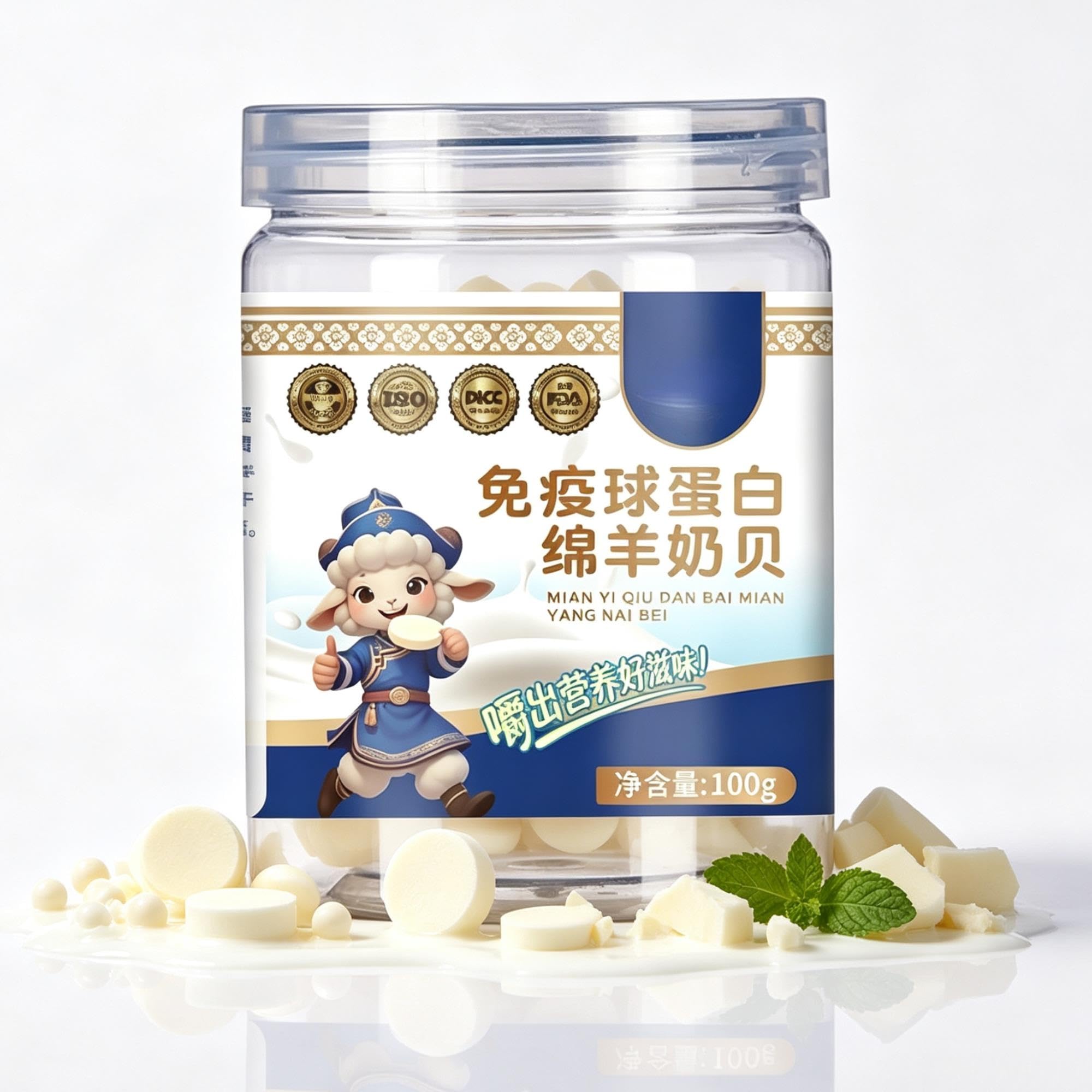 Tabletas de leche de oveja, lata de 100g, snack lácteo crujiente