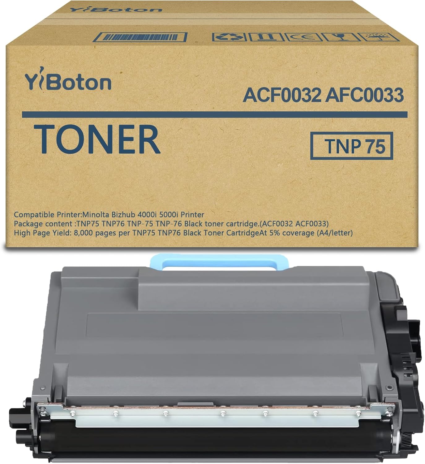 High Yield TNP75 TNP76 Black Toner Cartridge Compatible with Konica Minolta TNP75 TNP76 (TNP-75 TNP-76, ACF0032 AFC0033) for Bizhub 4000i 5000i Printer (12,000 Pages)