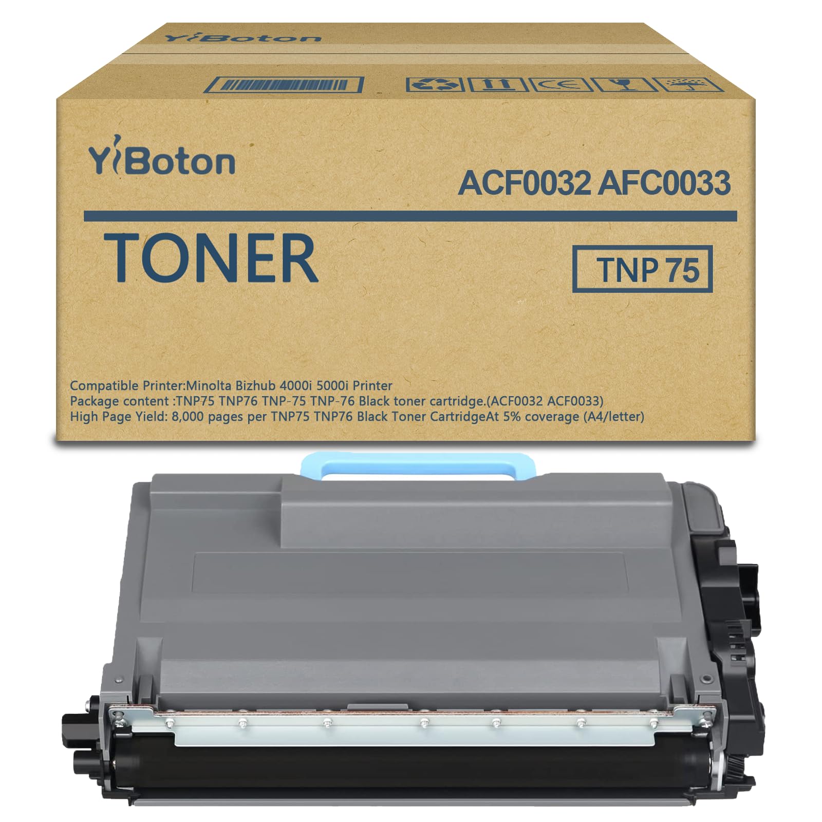 High Yield TNP75 TNP76 Black Toner Cartridge (12,000 Pages) | Compatible with Konica Minolta TNP-75 TNP-76 ACF0032 AFC0033 for Bizhub 4000i 5000i Printer