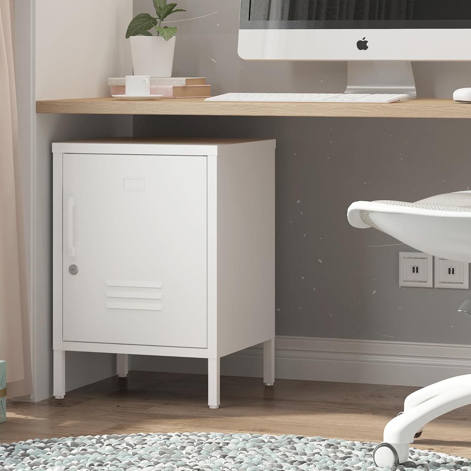 Metal Nightstand Modern End Side Table Steel Bedside Storage Cabinet with Shelf Easy Assembly for Living Room Bedroom （15.8”W x 15”D x 22.5”H ）